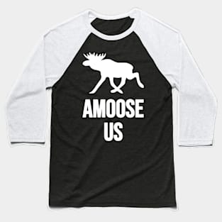 Amoose Us Walking White On Black Moose Silly Pun Baseball T-Shirt